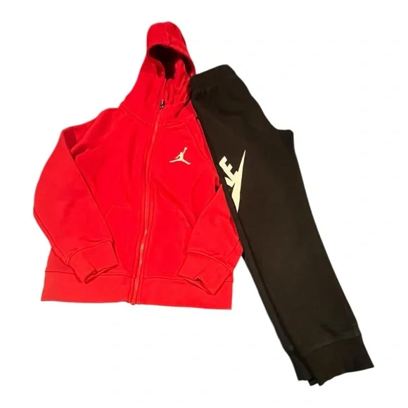 Jordan Red Full Zip Hoodie & Nike Black Sweatpants Set – Kids/Youth Size 6/7 - Picture 1 of 7